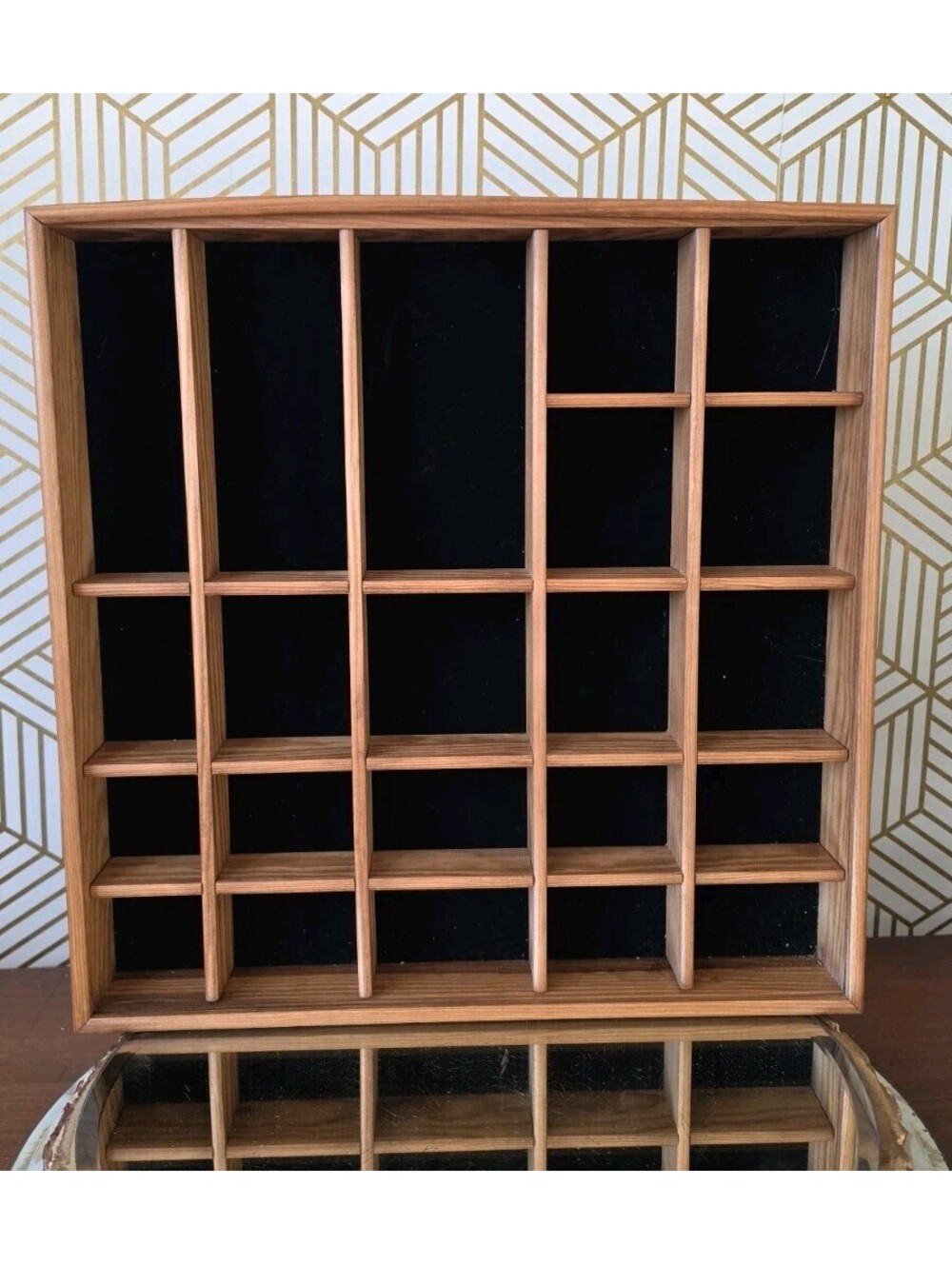 Vintage Wood Wall Display Case Trinket Shelf Glass Collector Cabinet 14.5"